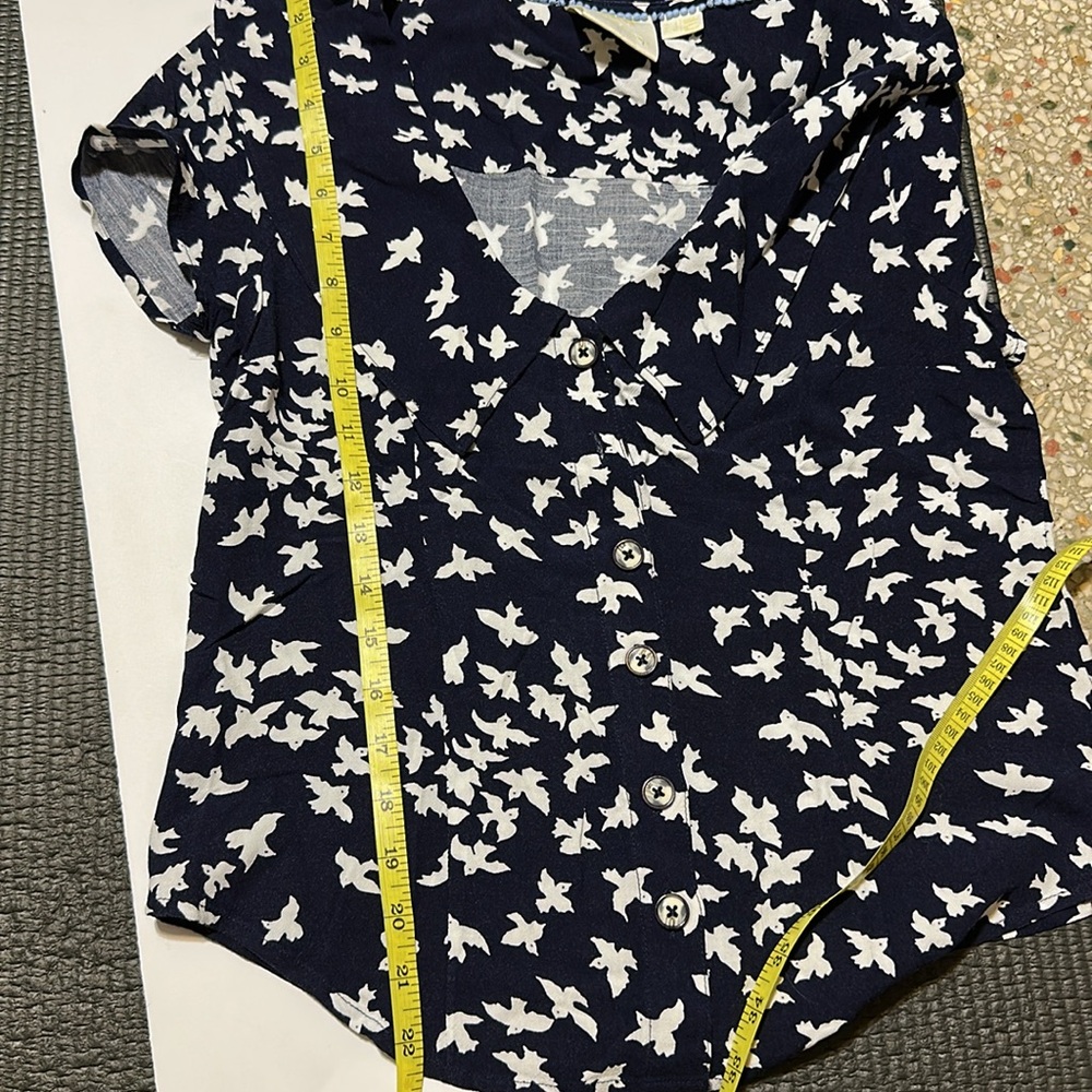 Maeve by Anthropologie Navy Blue Blouse with White Bird Print - Picture 7 of 7